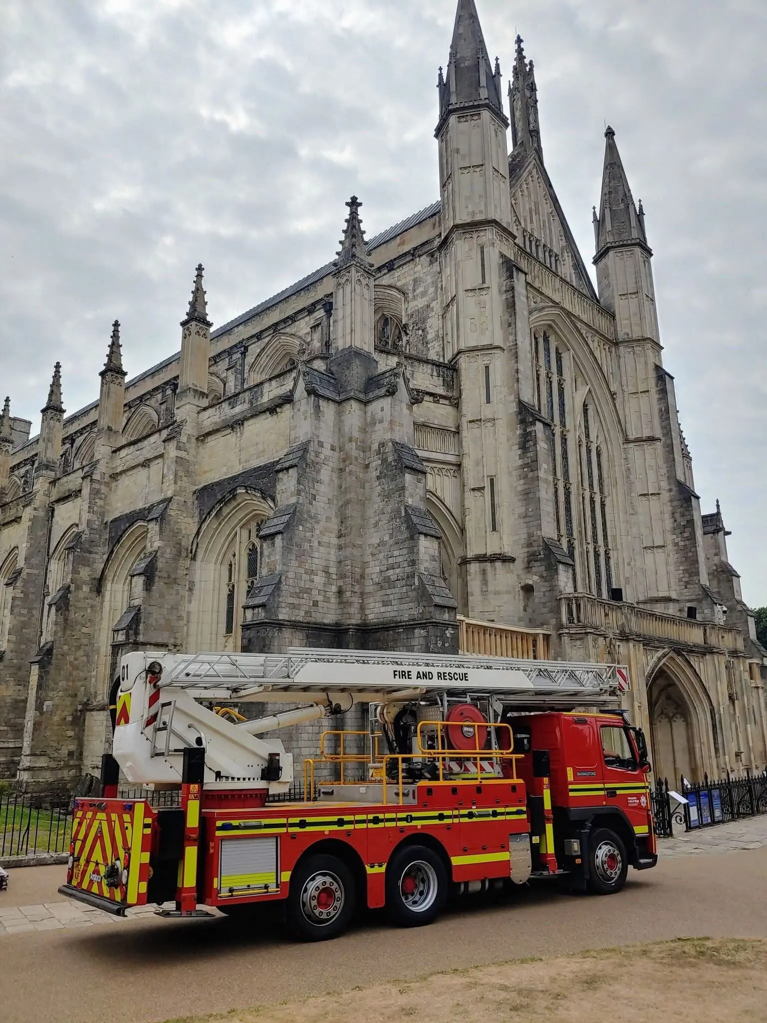 Hampshire Fire & Rescue aerial ladder platform at Winchester Cathedral